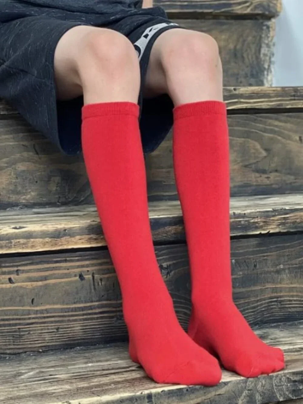 juDanzy Knee High Socks 3 Pairs Red Uniform Soccer School AFO Unisex 10-15 Youth